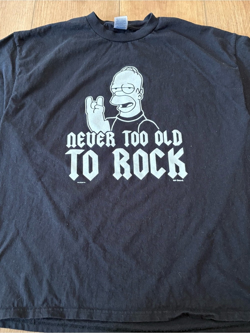 The Simpsons Homer Simpson Never Too Old To Rock & Roll Men’s Black Tee Size XL